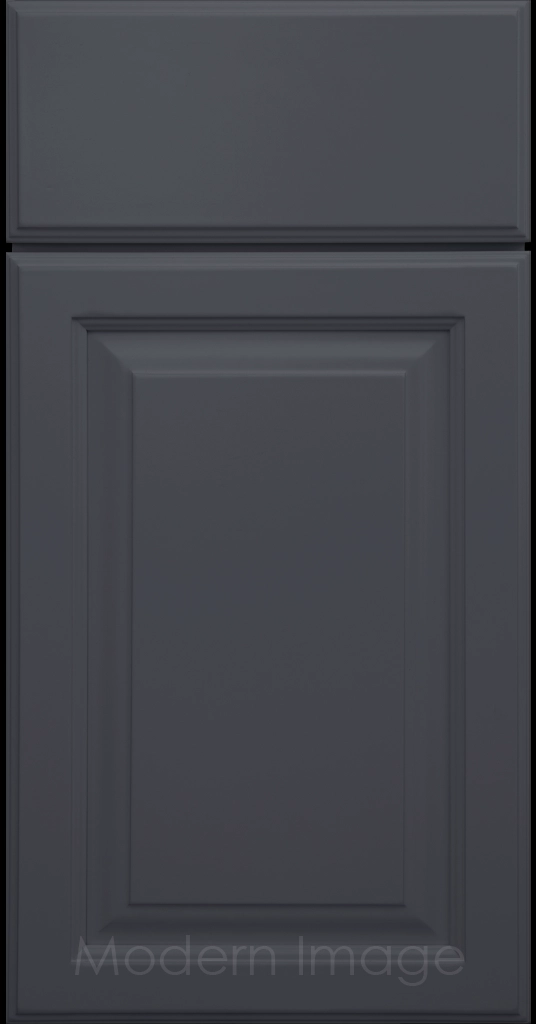 Hampton kitchen cabinets featuring raised panel doors and flat slab drawer fronts in a Sea matte color.